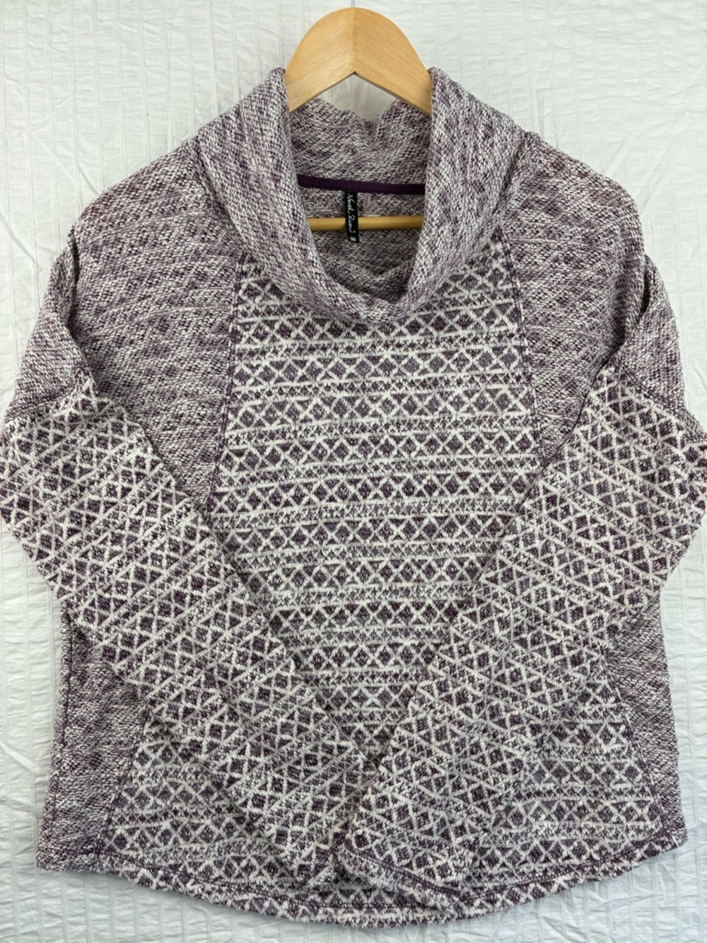 North River Cowl Neck Sweater Purple Fair‎ Isle Cozy Knit Medium